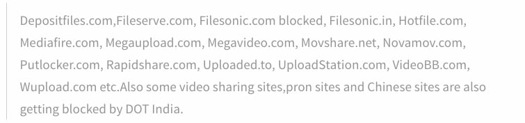 DOT website blocked list