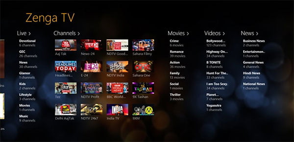 Live HD Mobile TV and VOD On Windows 8 with ZengaTV App