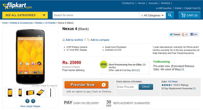 Google Nexus 4 may soon come to India, up for pre-order for Rs 25,990