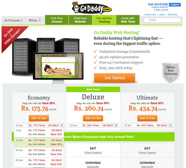 GoDaddy India Special Discount 50% OFF on Web Hosting