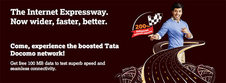 Tata Docomo boosted its Network by 200% - Get Free 100 MB 2G/3G Data to Try