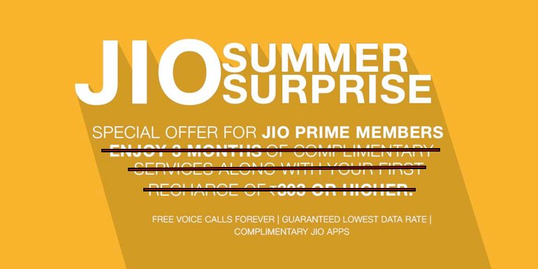 Reliance Jio withdraws 3-month complimentary benefits under Jio Summer Surprise