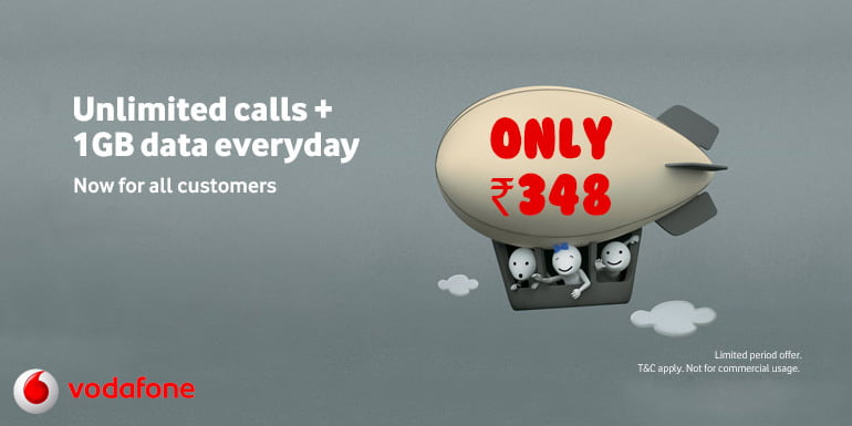 Vodafone India open up its Unlimited Calls and 1GB data per Day Pack to all Customers