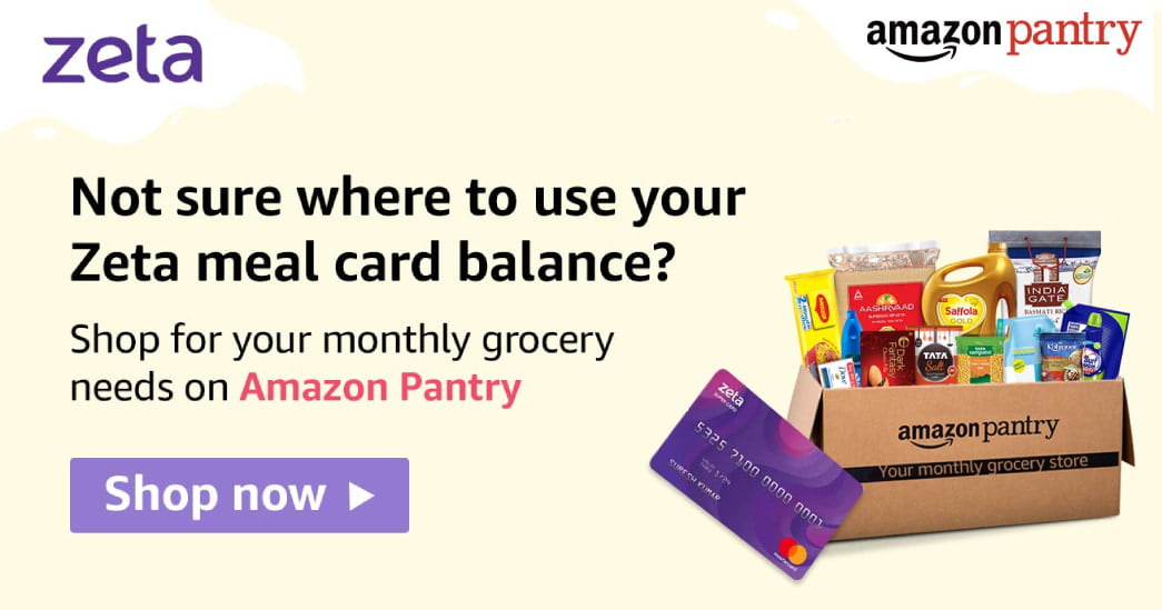 Zeta Meal Card accepted in Amazon India Pantry